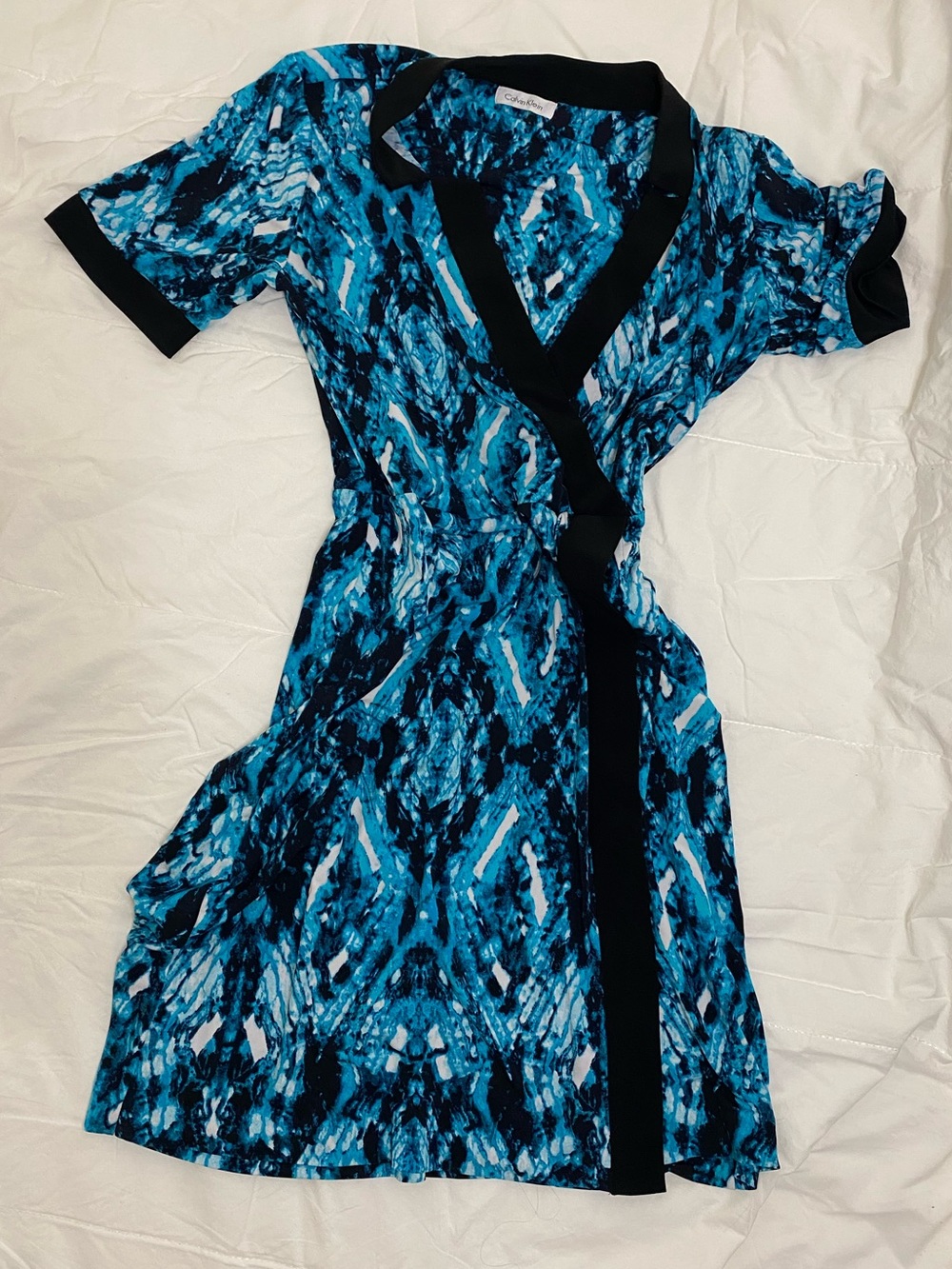Calvin Klein Wrap Work Dress Blue Snakeskin Print size XL